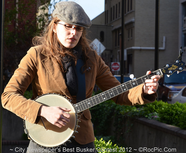 Michelle Younger - Guitar, Banjo, Vocals. Busking in City Newspaper's Best Busker Contest 2012 held on East Avenue Rochester, NY