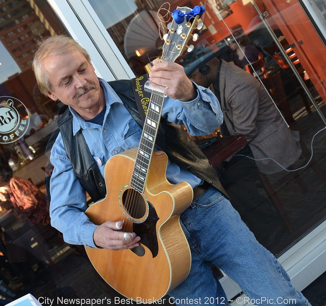 Rockin Rodger Chenelly - Guitar & Vocals. Busking in City Newspaper's Best Busker Contest 2012 held on East Avenue Rochester, NY