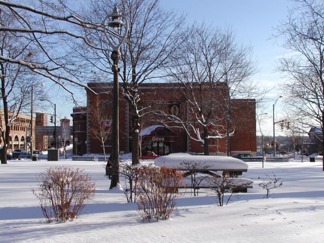 Photo Geva Theatre 75 Woodbury Boulevard 232-1366 232-GEVA 232-4382 as seen from snow covered Washington Square Park Rochester NY New York City living January 27th 2003 POD I Love NY Rochester NY New York winter Picture Of The Day view picture photo image pictures photos images, January 27th 2003 POD