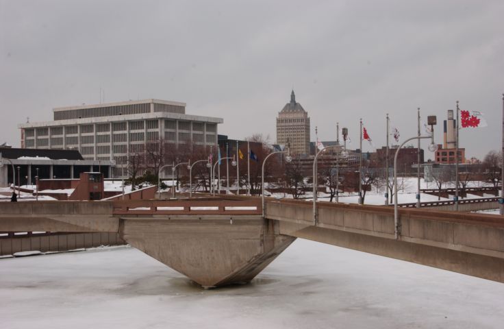 Picture Kodak Rochester NY and the Federal Building as seen from the east bank of the frozen Genesee River. Fresh 12:15 PM. Feb 10th 2004 RocPic.Com POD  - Rochester NY Picture Of The Day from RocPic.Com winter spring summer fall pictures photos images people buildings events concerts festivals photo image at new images daily Rochester New York Fall I Love NY I luv NY Rochester New York Jan 2004 POD Winter view picture photo image pictures photos images