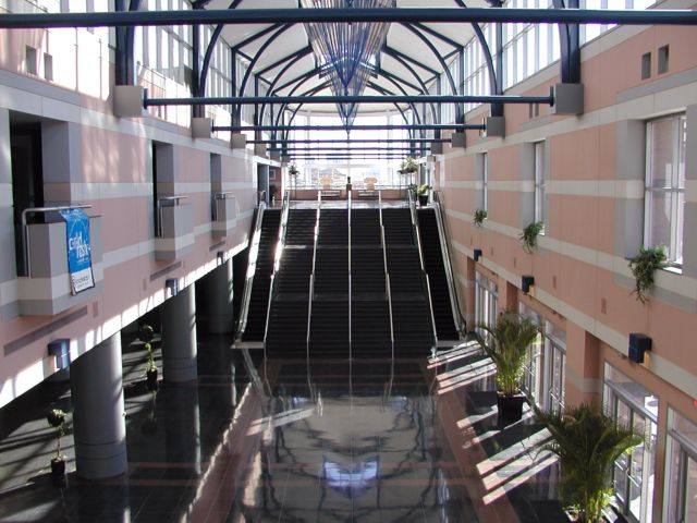 Picture interior view of the Rochester Riverside Convention Center Rochester NY New York. Natural light streaming through the many windows of the convention center shows the spit and polish shine of this facility. February 12th 2003 POD winter Picture Of The Day view picture photo image picture pictures photos images, February 12th 2003 POD