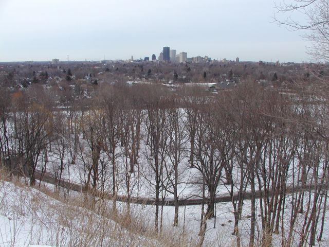 Picture Winter view of the Rochester NY skyline as seen from the top of Cobbs Hill Park and Reservoir. Rochester NY February 26th 2003 POD winter Picture Of The Day view picture photo image picture pictures photos images