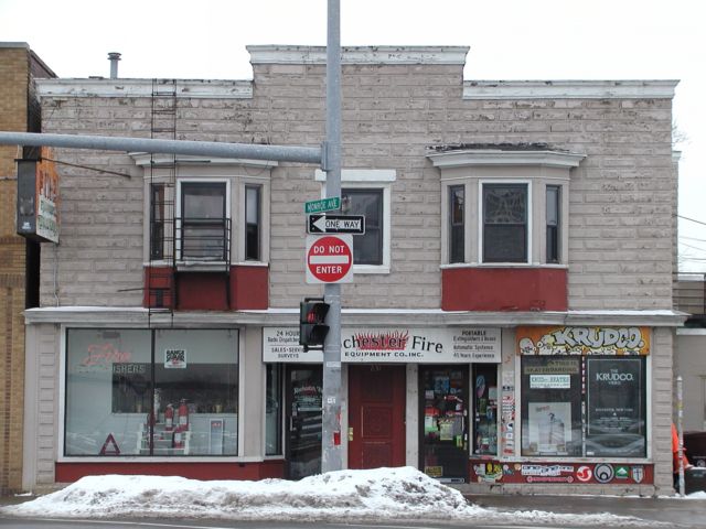 Picture Rochester hot spot Krudco skateboards and Rochester Fire Equipkment Co Inc near the beginning of Monroe Ave Rochester NY winter view. Rochester NY March 6th 2003 POD winter Picture Of The Day view picture photo image picture pictures photos images