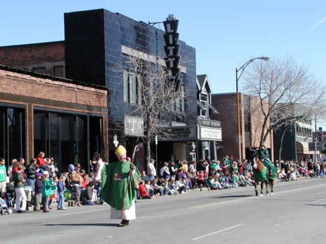 Picture Saint Patrick makes his way past the crowds lining the East Avenue portion of the Saint Patrick's Day Parade route Saturday March 15th 2003. East Ave looking east to Alexander St. Rochester NY March 16th 2003 POD winter Picture Of The Day view picture photo image picture pictures photos images