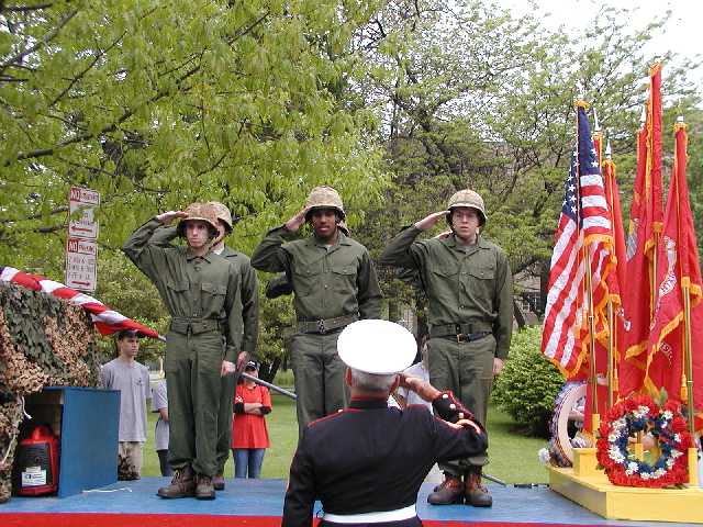 Picture Remember: Freedom Is Not Free.  The Few The Proud The Marines. The tradition continues as these raw recruits salute a veteran Marine during preparations for the monday May 27th 2003 Memorial Day Parade held in Rochester NY. Rochester NY Picture Of The Day from DigitalSter.Com & RocPic.Com spring summer fall winter pictures photos images people buildings events concerts festivals photo image at digitalster.com new images daily 2003 Rochester New York Spring I Love NY I luv NY Rochester New York May 27th 2003 POD spring view picture photo image pictures photos images