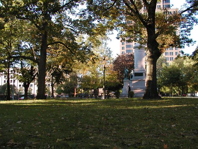 Fall Shadows Washington Square Park Civil War Memorial Rochester NY New York Clinton Ave Downtown  Large Trees With Fall Leaves Brown On The Green Grass Rochester NY New York Picture of the day Fall October 2002 Photo Photos Pictures Image Images