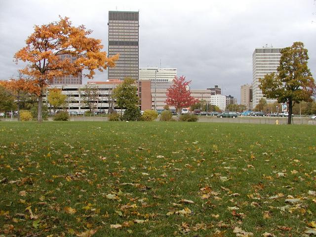 Rochester NY New York Picture Of The Day October 30th 2002 Secret Park ! Bausch behind tree, Xerox center HSBC right view from the secret park offf monroe ave photo  Photos Pictures Image Images