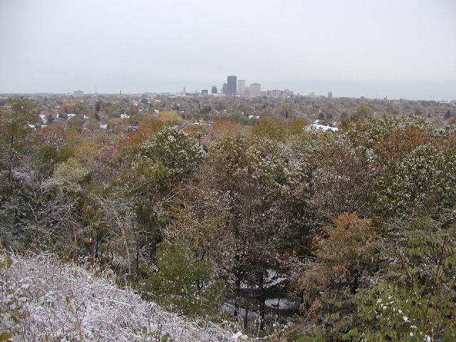 Rochester NY New York Picture Of The Day November 4th 2002 First Snow Cobbs Hill Park  Rochester Skyline in background. Photo  Photos Pictures Image Images