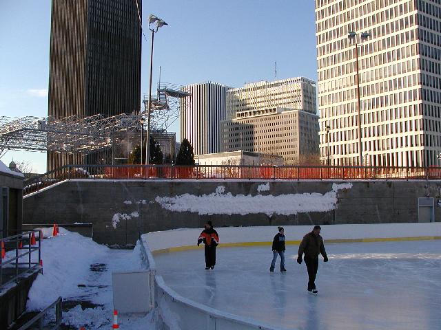 Rochester NY New York December 9th 2002 POD Ice Skating Manhattan Square Park Downtown Skline On A Late Fall Blue Sky Rochester Afternoon Rochester NY Picture Of The Day Photo Photos Pictures Image Images