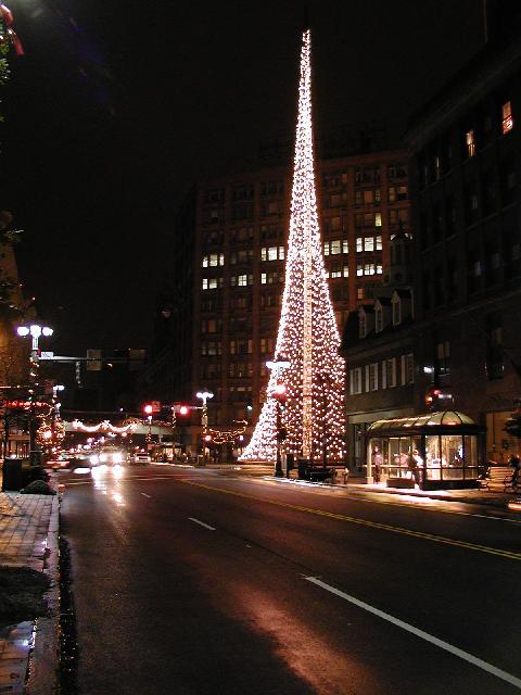 Picture Rochester NY New York Christmas Liberty Pole Night Time East Main Street Looking West December 19th 2002 POD Rochester NY New York Picture Of The Day December view picture photo image pictures photos images, December 19th 2002 POD
