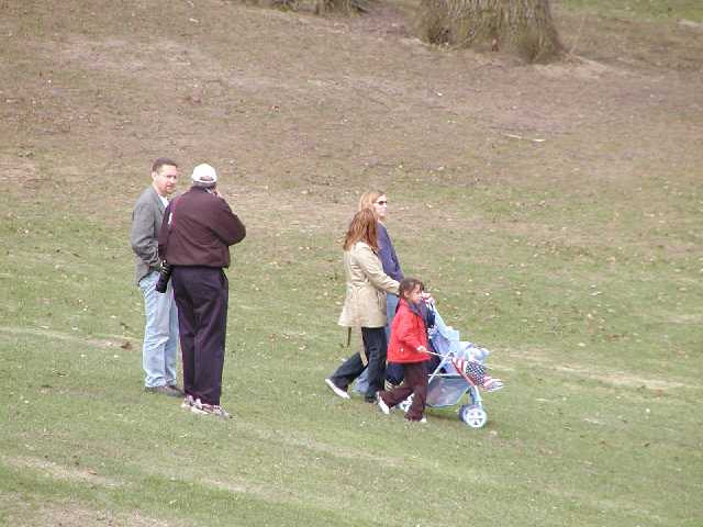 News Radio WHAM 1180's Bob Lonsberry chatting as people arrive at the Rally Round America celebration held at Highland Bowl Rochester NY April 19th 2003 Image 1 of 60  -  37 kB