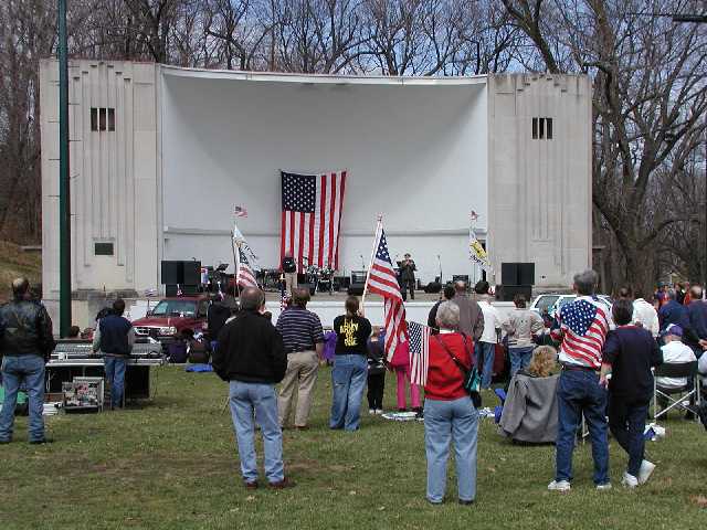 I have heard that 'there are no atheists in a foxhole' Army Chaplin, Father Elmer Heindl could probably speak volumes on that subject. Here he addresses the audiance at the Rally 'Round America celebration held April 19th, 2003, in Highland Park, Rochester NY and hosted by Rochester NY radio station WHAM 1180 AM Image 50 of 60  -  52 kB