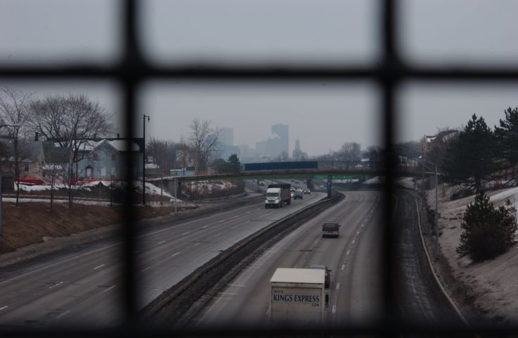 Picture Rochester NY Skyline as seen from the Ames St. Bridge. Fresh 11:30 AM RocPic.Com Feb 20th 2004 POD. - Rochester NY Picture Of The Day from RocPic.Com winter spring summer fall pictures photos images people buildings events concerts festivals photo image at new images daily Rochester New York Fall I Love NY I luv NY Rochester New York Jan 2004 POD Winter view picture photo image pictures photos images