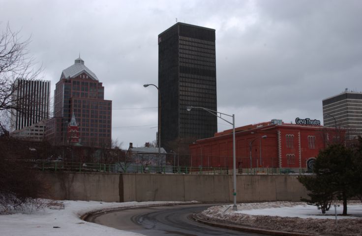 Picture Expressway Ramp Downtown Rochester NY Skyline. Fresh 12:25 PM RocPic.Com Feb 21st 2004 POD. - Rochester NY Picture Of The Day from RocPic.Com winter spring summer fall pictures photos images people buildings events concerts festivals photo image at new images daily Rochester New York Fall I Love NY I luv NY Rochester New York Jan 2004 POD Winter view picture photo image pictures photos images