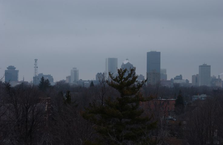 Picture Highland Hospital view of Rochester NY Skyline. 24 hour fresh 1:12 PM.  Apr 8th 2004 POD. - Rochester NY Picture Of The Day from RocPic.Com winter spring summer fall pictures photos images people buildings events concerts festivals photo image at new images daily Rochester New York Fall I Love NY I luv NY Rochester New York Jan 2004 POD Winter view picture photo image pictures photos images